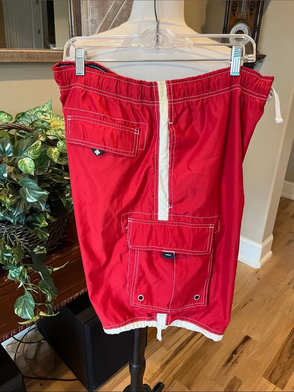 Aeropostale Retro Red Men’s Cargo Board Shorts with White Trim